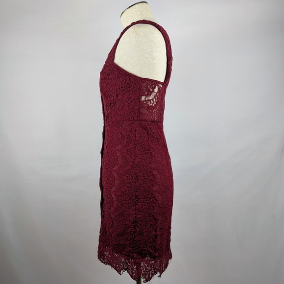 Free People Mini Bodycon Lace Crochet  Sleeveless Sweetheart Neck Wine S NWT - Picture 8 of 12